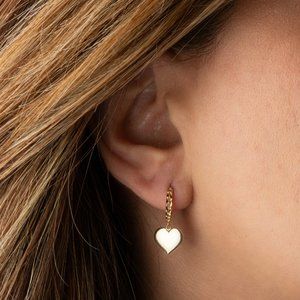 14K Yellow Gold Heart Shape Love Cuban Link Huggies Earrings